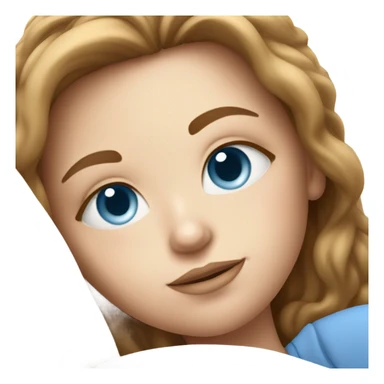 White girl with blue eyes and brown hair laying in bed sticker