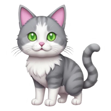 full body derpy looking large short hair dark grey and white cat sticker