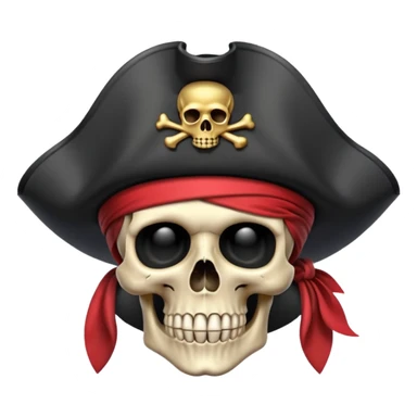 pirate hat object icon, black tricorn hat, skull symbol (no text), 3D cartoon, mobile game icon style, centered, clean background, no text, no watermark
 sticker