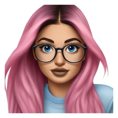 Photo Realistic kylie jenner stylish pink hair BLUE eyes and glasses posing  sticker
