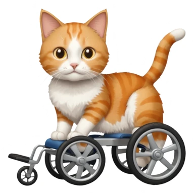 disabled orange tabby and white small cat using cat wheelchair sticker