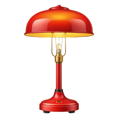 red stand lamp emitting yellow light, warm glow, smooth gradient, bright and saturated colors, minimal details, glossy highlights sticker