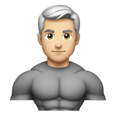 Caucasian Superhero upper body grey short hair with a big "F" in the chest sticker