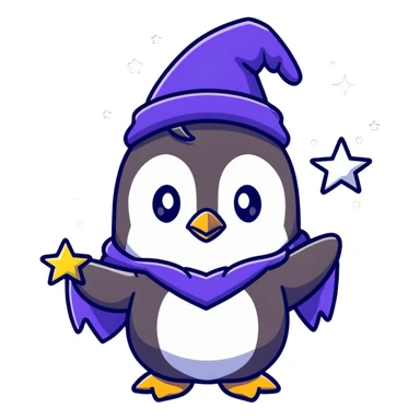 A cute penguin wizard casting a spell with stars and sparkles sticker
