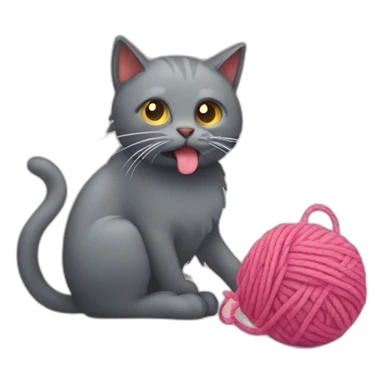 Cat vomiting hairball and playing with yarn sticker