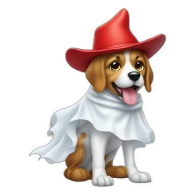 dog dressed as a ghost wearing red boots sticker