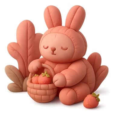 bunny picking strawberries in the woods, sweet pastel red, cushion style sticker