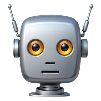 Robot emoji face with square head, digital display eyes, antenna sticker