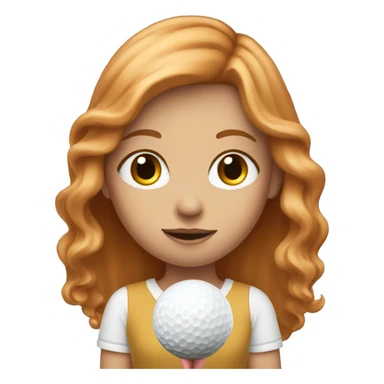 Girl with long dark strawberry blonde hair holding a golf ball sticker