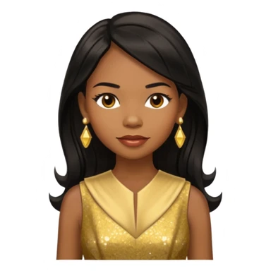 Michelle Williams R&B Singer, Long Black Hair, Medium Dark Skin, Brown Eyes, Gold Dress with earrings sticker
