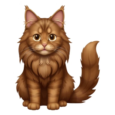 A high-resolution photo-realistic digital illustration of a brown maine coon cat, full body sticker