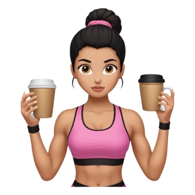 Caramel skinned toned female with a black bun for hair. Her eyes are a coffee color brown and almond shaped. She’s wearing a pink sports bra and showing off her flexed muscular toned biceps. She’s not holding anything in her hands sticker