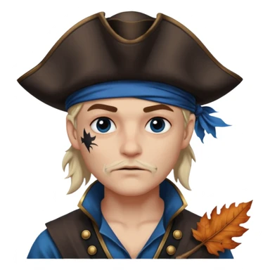 Un pirate qui fait peur uniquement bleu et noir avec une feuille d’automne noir sur la joue  sticker