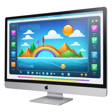 Create an emoji for animation and motion design. Show a computer monitor displaying cartoon creation process, with a timeline, keyframes, and motion effects. Use modern, vibrant colors. No emojis or smiley faces. Transparent background. sticker