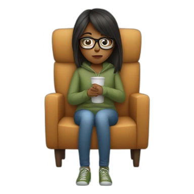 a girl with glasses sitting on a sofa having a bad cold sticker