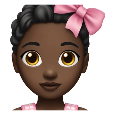 darkskin doll with pink bows and black straight hair and a cropped bandu top and dark brown eyes  sticker