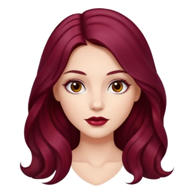 Draw a young glamorous woman with LONG dark burgandy cherry hair in a MIDDLE PART styled slightly wavy sticker