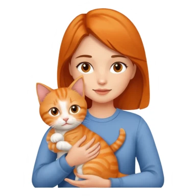 Brunette girl holding cute orange kitty sticker