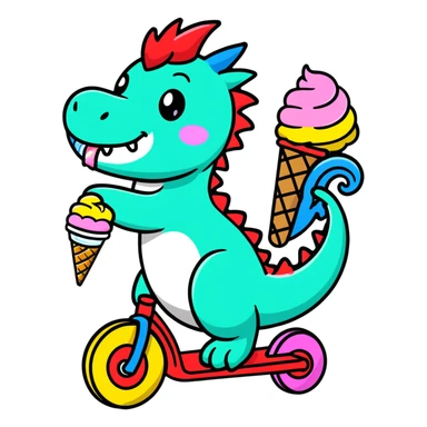rainbow dragon eating ice cream while riding a unicycle sticker