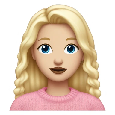 white girl, bleu eyes, blond staight hair, pink lips, pink sweater  sticker