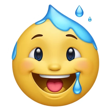 Emoji, yellow round laughing hysterically face, with blue tears of joy on it.  sticker
