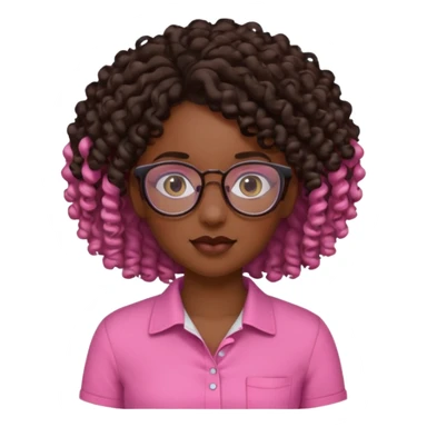Black girl with curly hair with glasses wearing a pink shirt that’s cut on the side  sticker