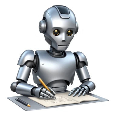 A robot writes text on paper sticker