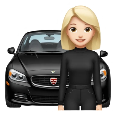 A fast, expensive black car with a young woman beside it sticker