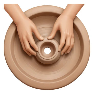 both hands shaping clay on a pottery wheel, top view sticker