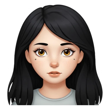Girl with long wolf cut black hair freckles on her cheeks and have black eyes sticker