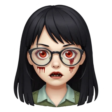 zombie girl who has long black hair, bangs and glasses with cuts under both of her eyes sticker