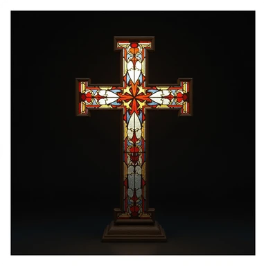 realistic gothic cross, with stained glass, photorealistic style sticker