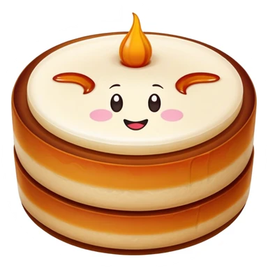 Nian Gao sticky rice cake with brown caramelized color, simplified emoji style with bold outlines and bright colors, cartoon style New Year sweet sticker