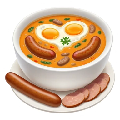 Cinematic Realistic ≈ªurek Soup Dish Emoji, depicted as a tangy, creamy rye soup with sausage and egg rendered with detailed textures and warm, comforting lighting. sticker