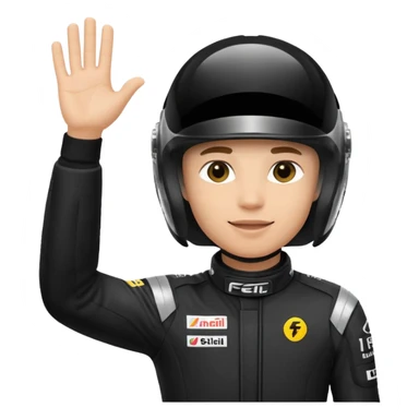 A red-bull f1 driver wearing the f1 black suit and helmet raising his hand as he celebrate sticker
