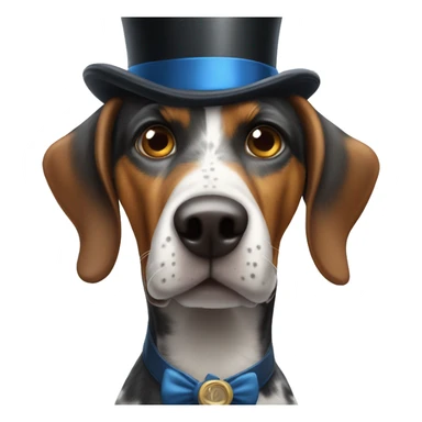 Blue tick coon hound with top hat sticker