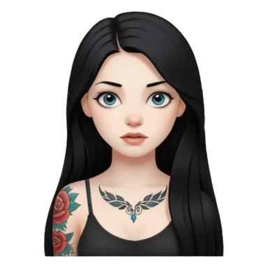 an ios genmoji for a fair girl with black long hair  tattooed, beautiful girl sticker