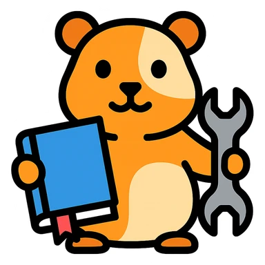 guinea pig (cavia) holding a wrench, fixing a book, color outline icon sticker