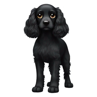 Small completely black spaniel with black fur on his whole face and white fur on chest sticker