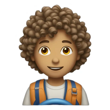 a boy with long curly hair driving a car sticker