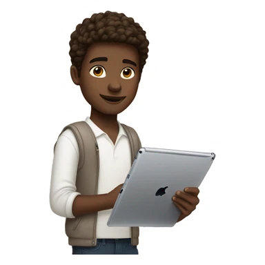 white boy brown eyes brown hair working on ipad with magic keyboard folio and apple pencil sticker