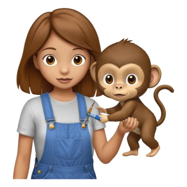 girl look like a monkey is painting monkey on the wall sticker