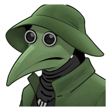 SCP-049 as a cursed emoji, unsettling, plague doctor mask, dark aura, creepy expression, horror vibe sticker