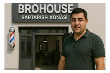 eni shu rasimga manashu odamga uxhshasin sartaosh eshik oldida tursin va tashqarida esa mijoz rasm esa 16 ga 9 bulsin 1920x1080 sticker