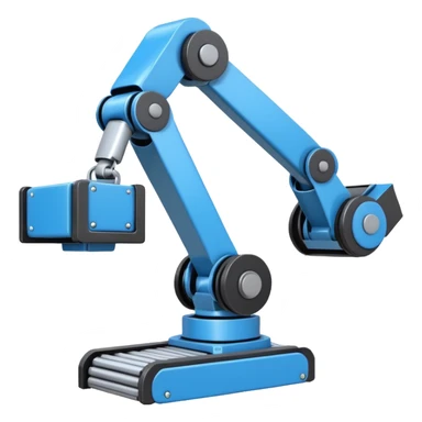 robot arm which is picking blue block on conveyor belt sticker