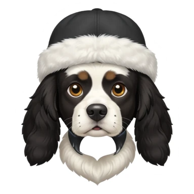 Собака породы черно-белый русский кокер спаниель в шапке ушанке sticker