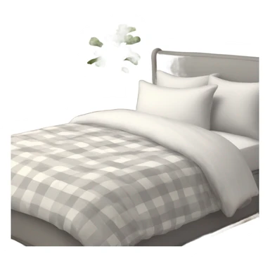 light grey bed with white and cream gingham sheets sticker