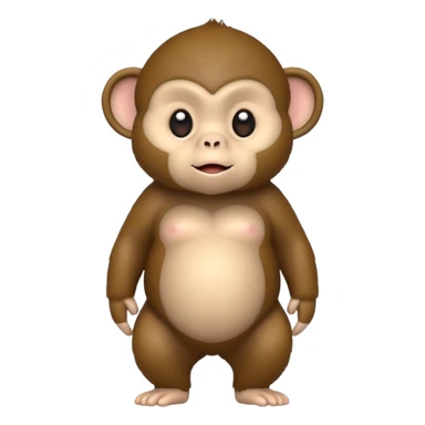 Cute 2.5D shading with fur and dark brown color Graphics. Front View Standing chubby Cute Monkey. For kids. sticker