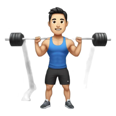 A Korean man in the gym with a pumped-up body sticker