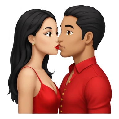 Mulatto bold guy kissing white woman with long black hair and red dress sticker
